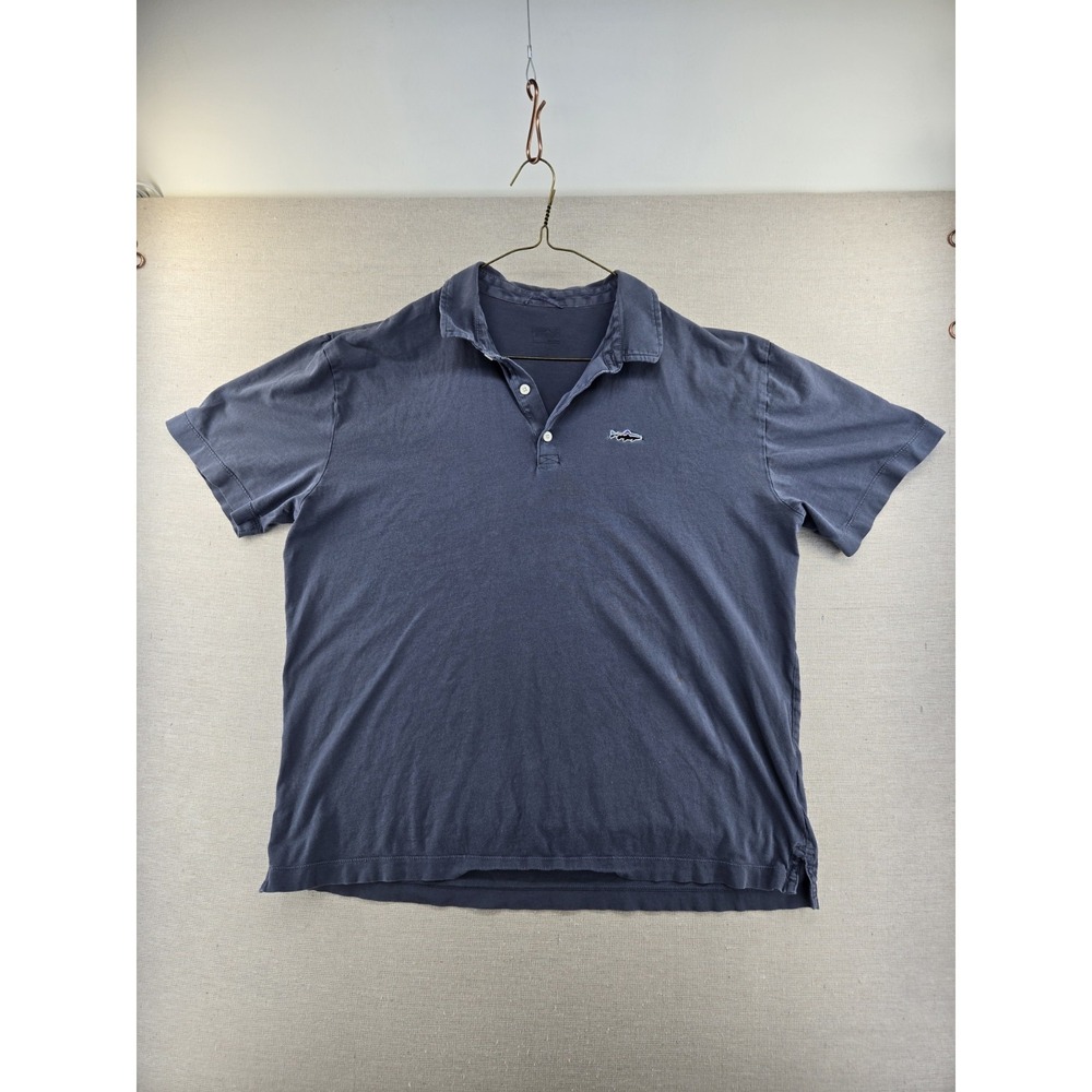 Patagonia Polo Shirt Fitz Roy Mens Large Blue Trout Logo Short Sleeve Organic
